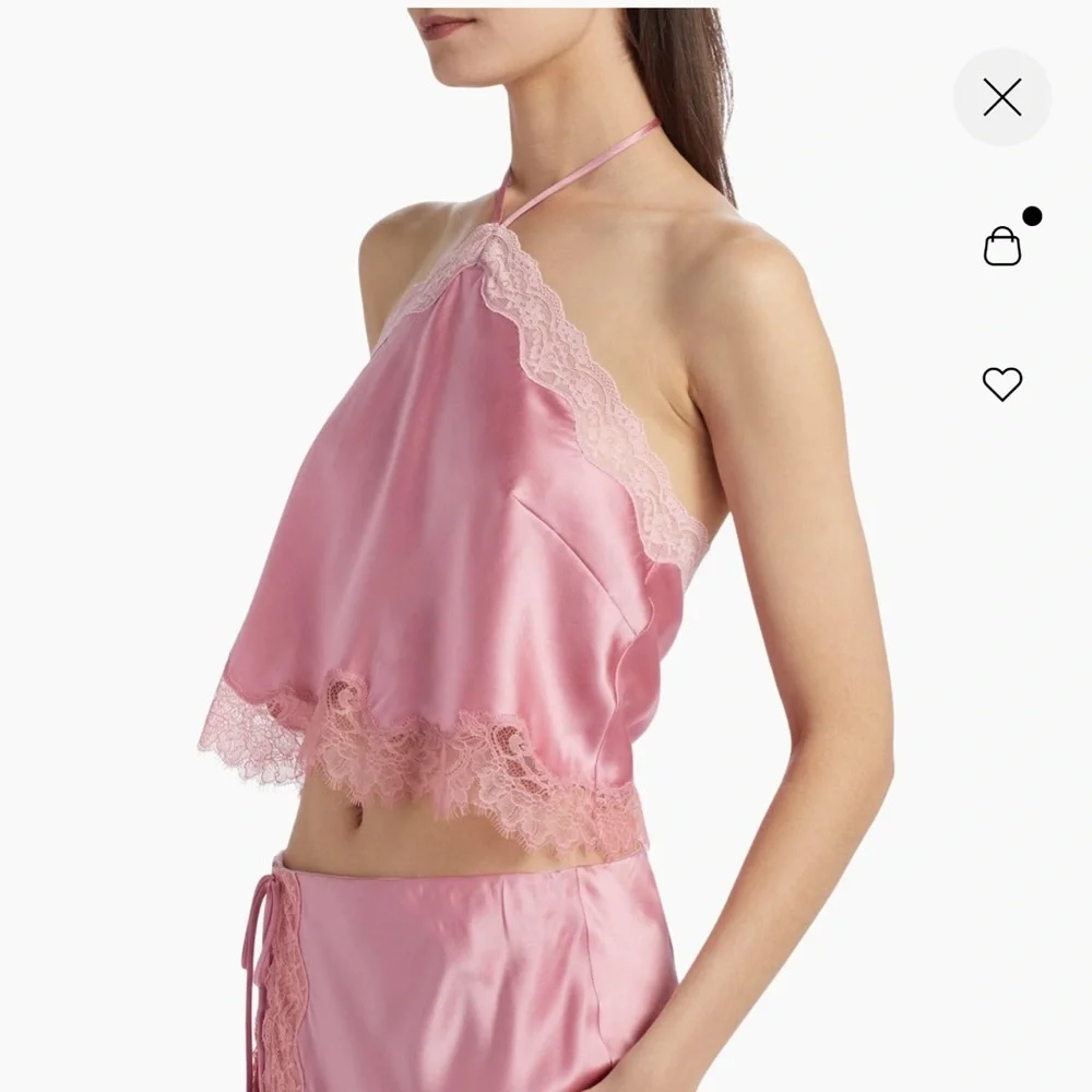 NWT. LoveShackFancy pink Rivier satin halterneck Top - Picture 5 of 12